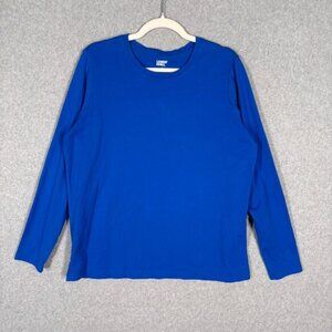 Lands End Shirt Womens Large Blue Cotton Basic Everyday Casual Base Layer Under
